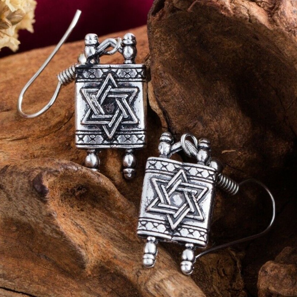 Star Of David Jewish Hebrew Sefer Torah Earrings